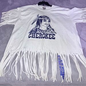 Cherokee White Fringe Tee with Blue Graphic